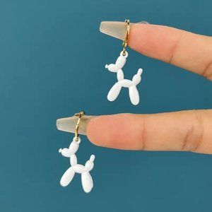 Earrings Balloon Dog Poodle Puppy Fun Whimsical Dangle Circus Clown Party White